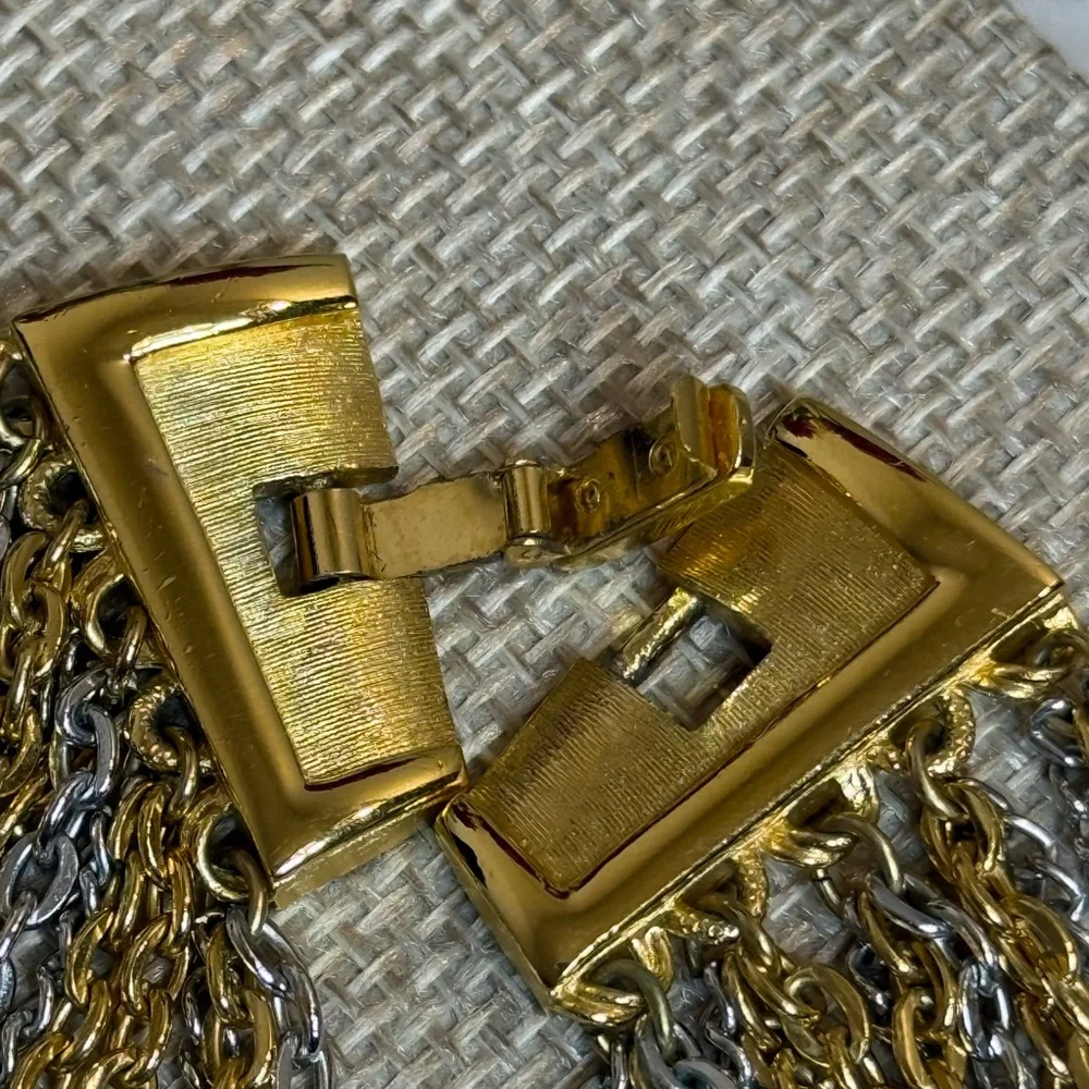 Vintage Trifari Two-Tone Multi-Strand Necklace, Mixed Metal Gold/Silver 1970s